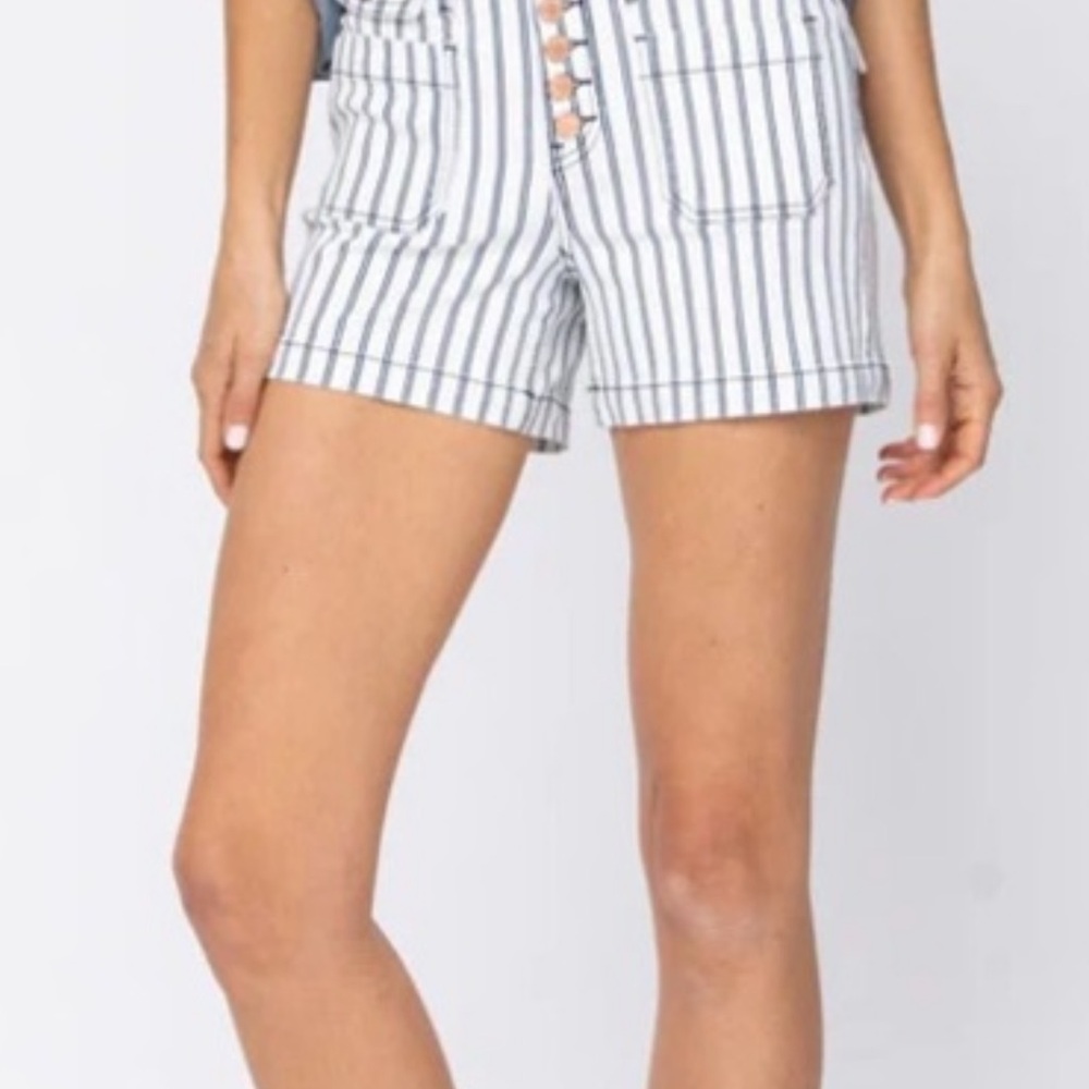 Judy Blue Navy Striped High Waist Shorts